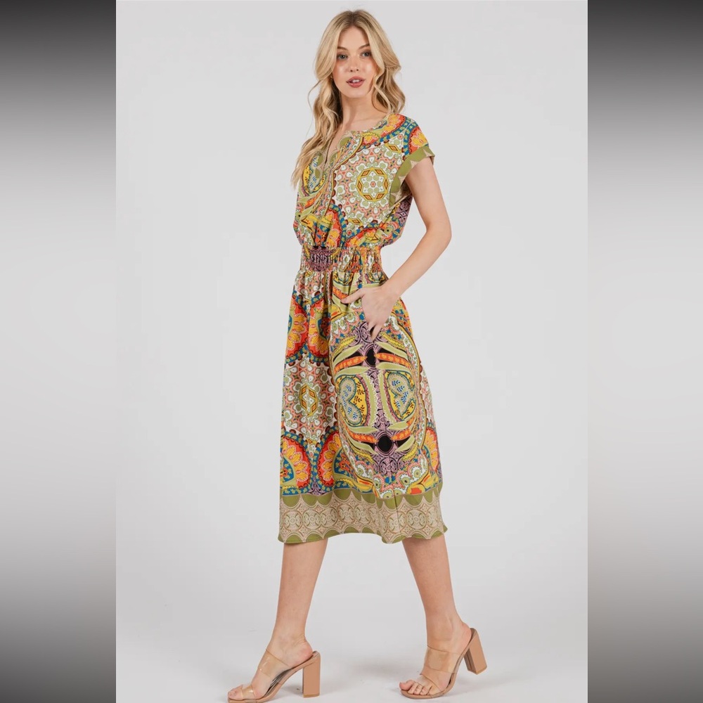 ShopEvelynne Multicolor Asymmetrical Paisley Midi Dress - Picture 4 of 4